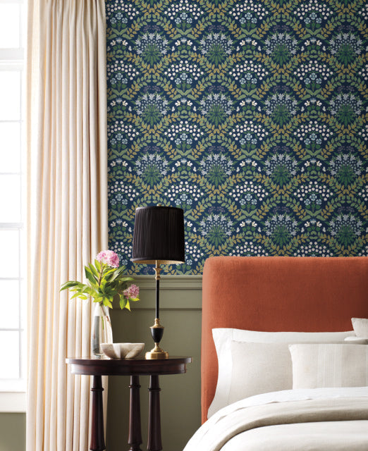 NavyBlue/Green Bramble Wallpaper