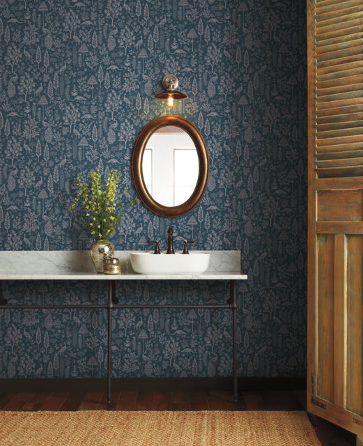 DarkBlue Menagerie Toile Wallpaper