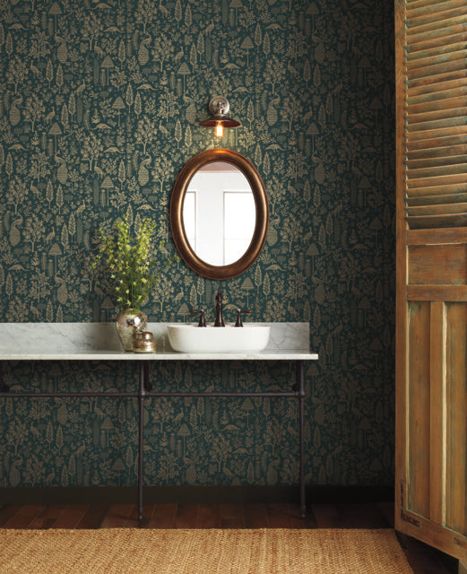 Brown Menagerie Toile Wallpaper