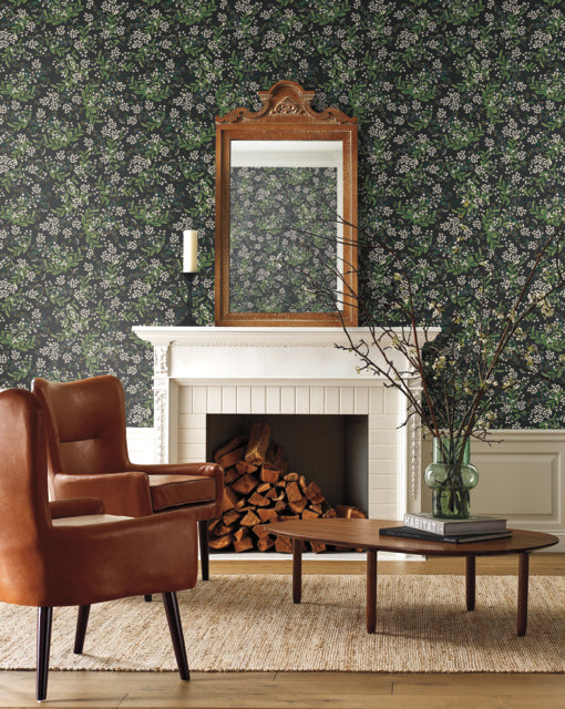 Black/Green Cornflower Wallpaper