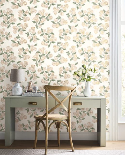 Beige/Pink Hydrangea Wallpaper