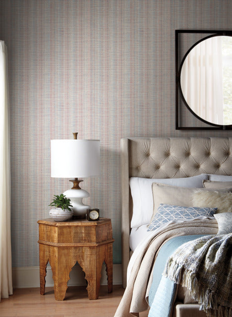 Beige/Red/Blue Broken Boucle Stripe Wallpaper