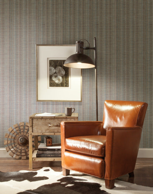 Beige/Red/Blue Broken Boucle Stripe Wallpaper