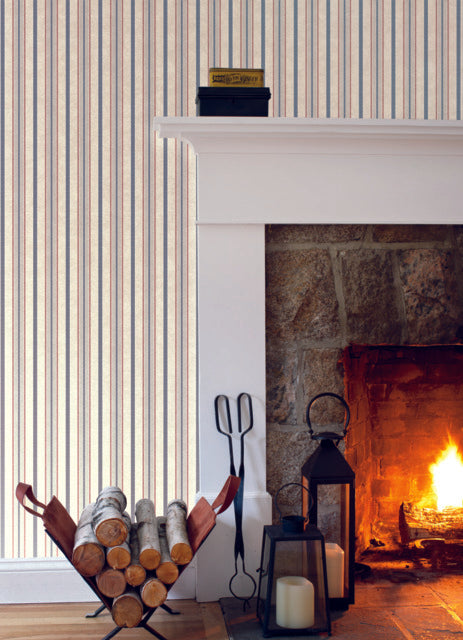 Red/Blue/Glint Shirting Stripe Wallpaper