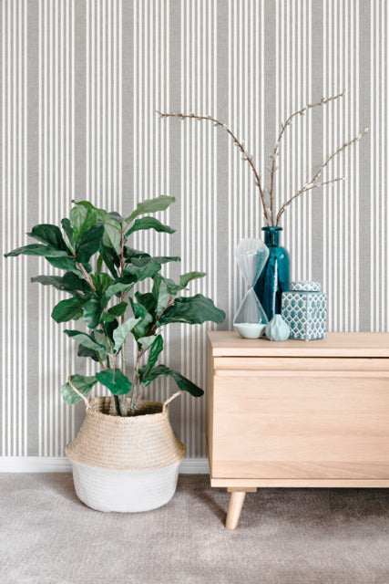 Charcoal French Linen Stripe Wallpaper