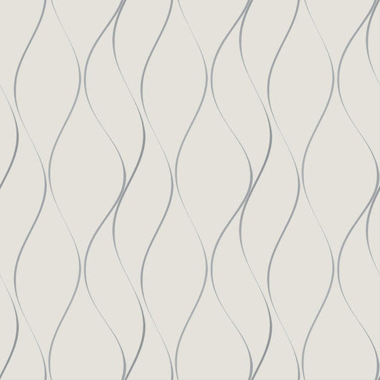White/Silver Wavy Stripe Wallpaper