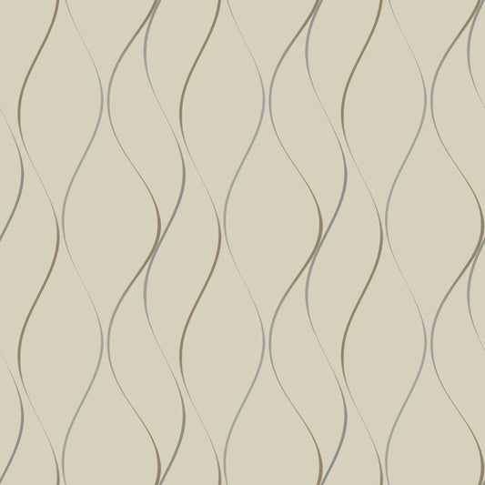 Beige/Silver/Gold Wavy Stripe Wallpaper
