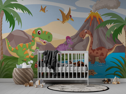 Blue Cartoon Dinosaur wallpaper mural