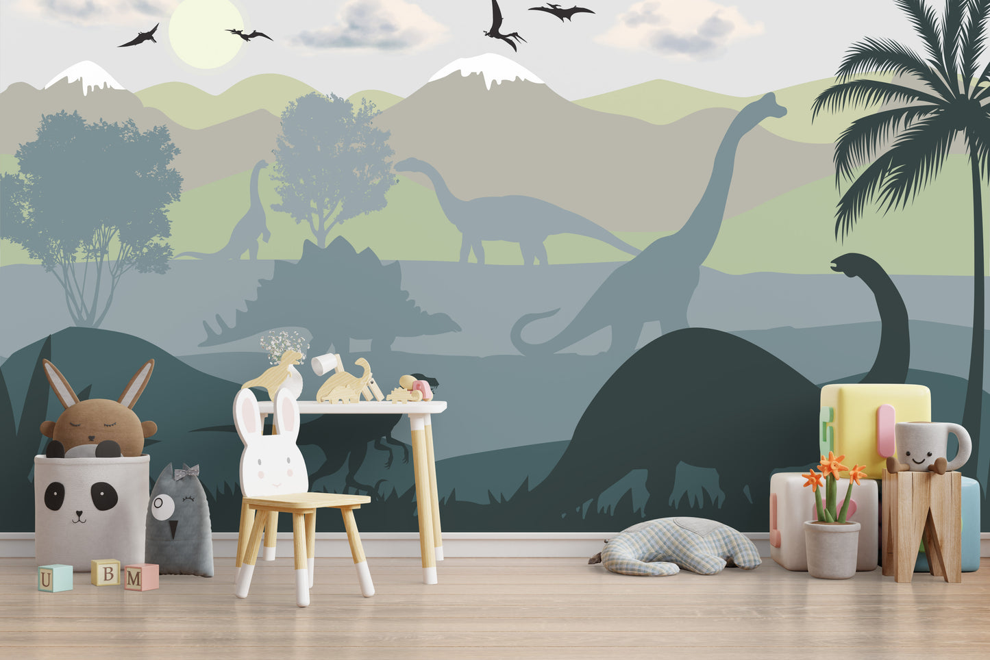 Dinosaur wallpaper mural Green