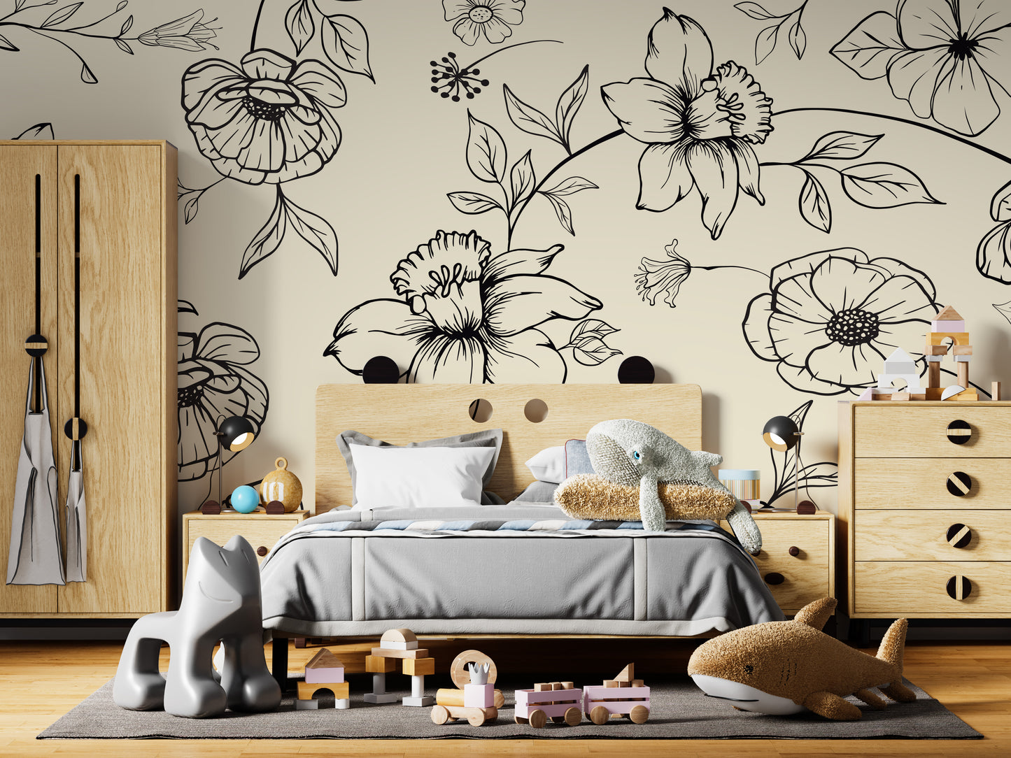 Black and white Floral wallpaper Mural