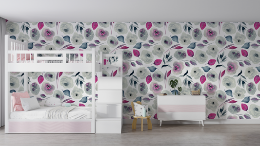Grey and Purple floral wallpaper
