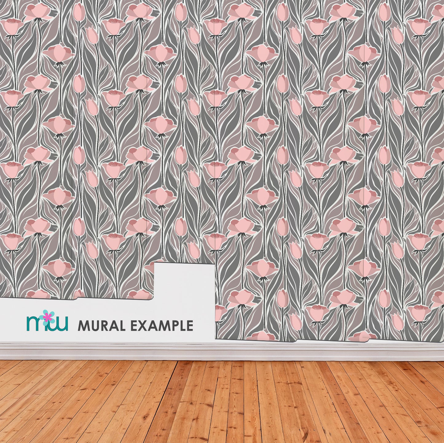 Pink Grey floral wallpaper