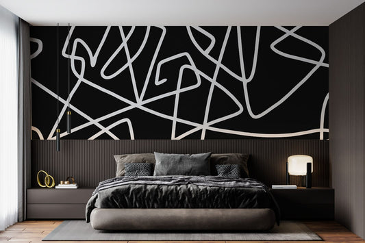 Abstract lines wallpaper mural black and white