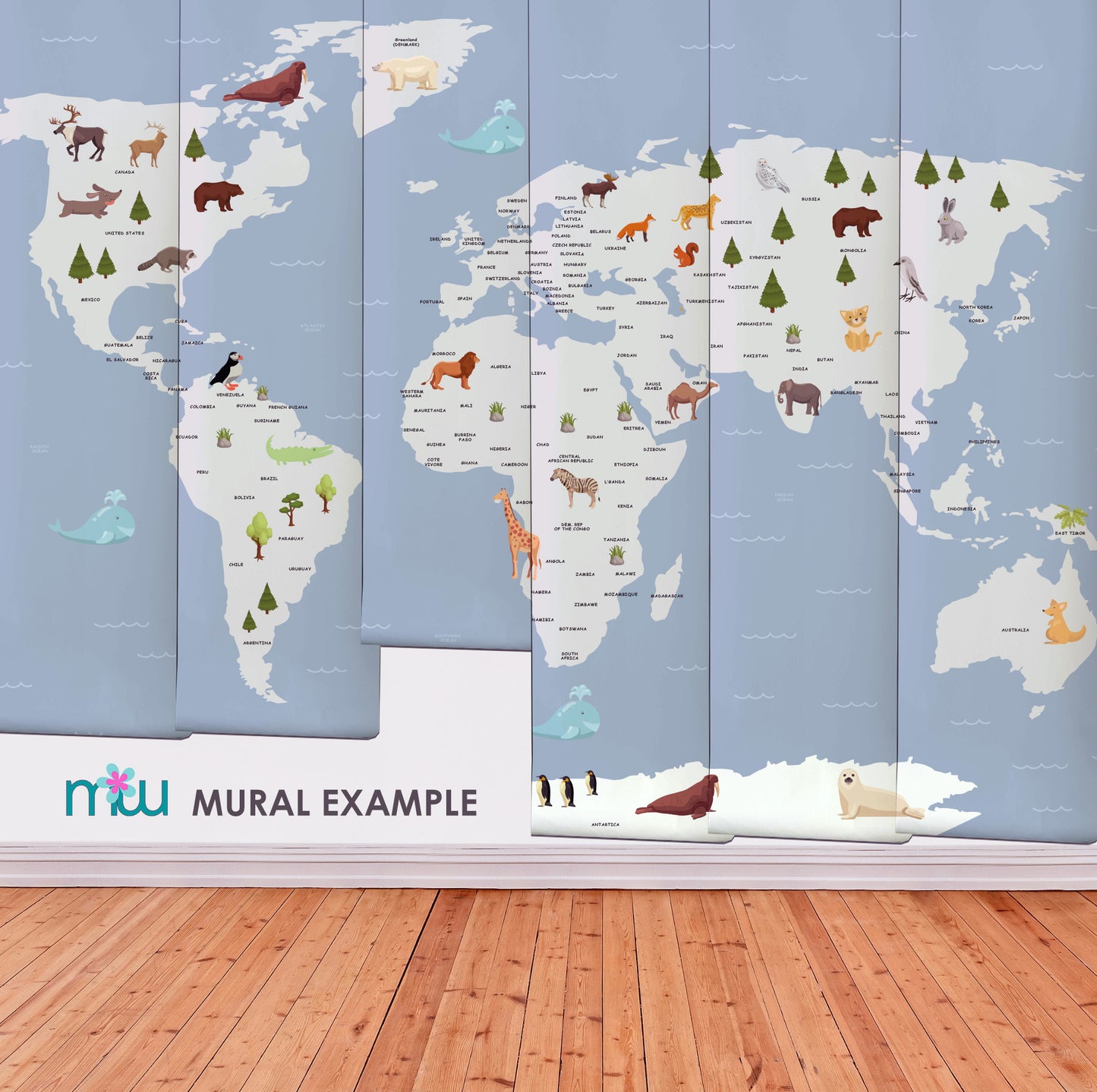Kids Worldmap Animals mural