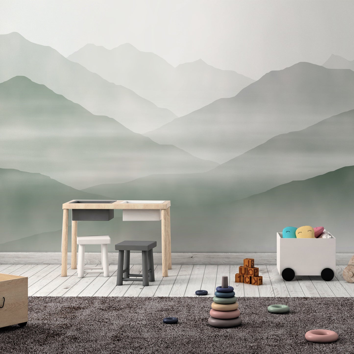 Watercolor Green Mountain Mural