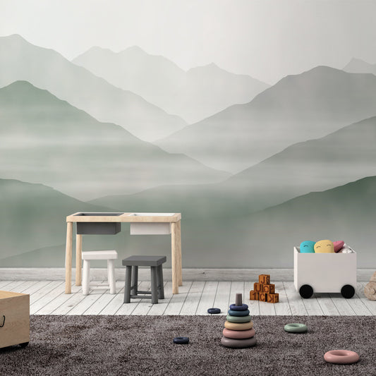 Watercolor Green Mountain Mural