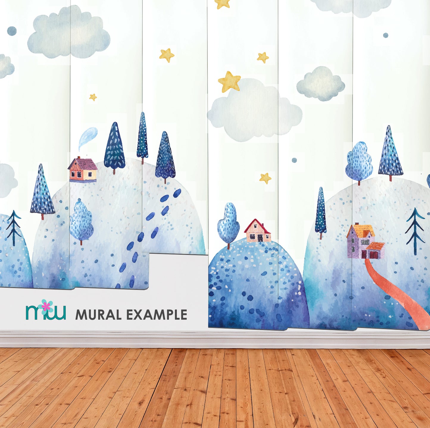 Blue Village Mountains Mural