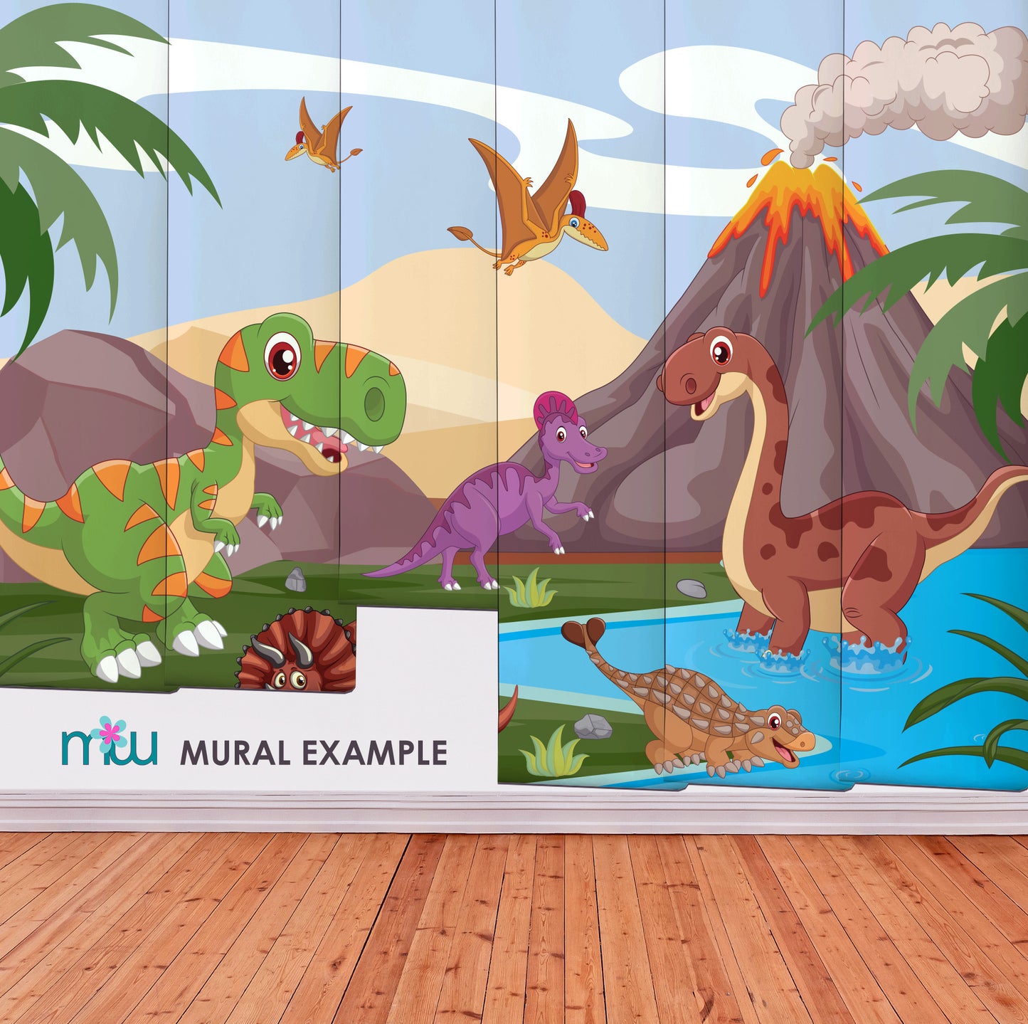 Blue Cartoon Dinosaur wallpaper mural