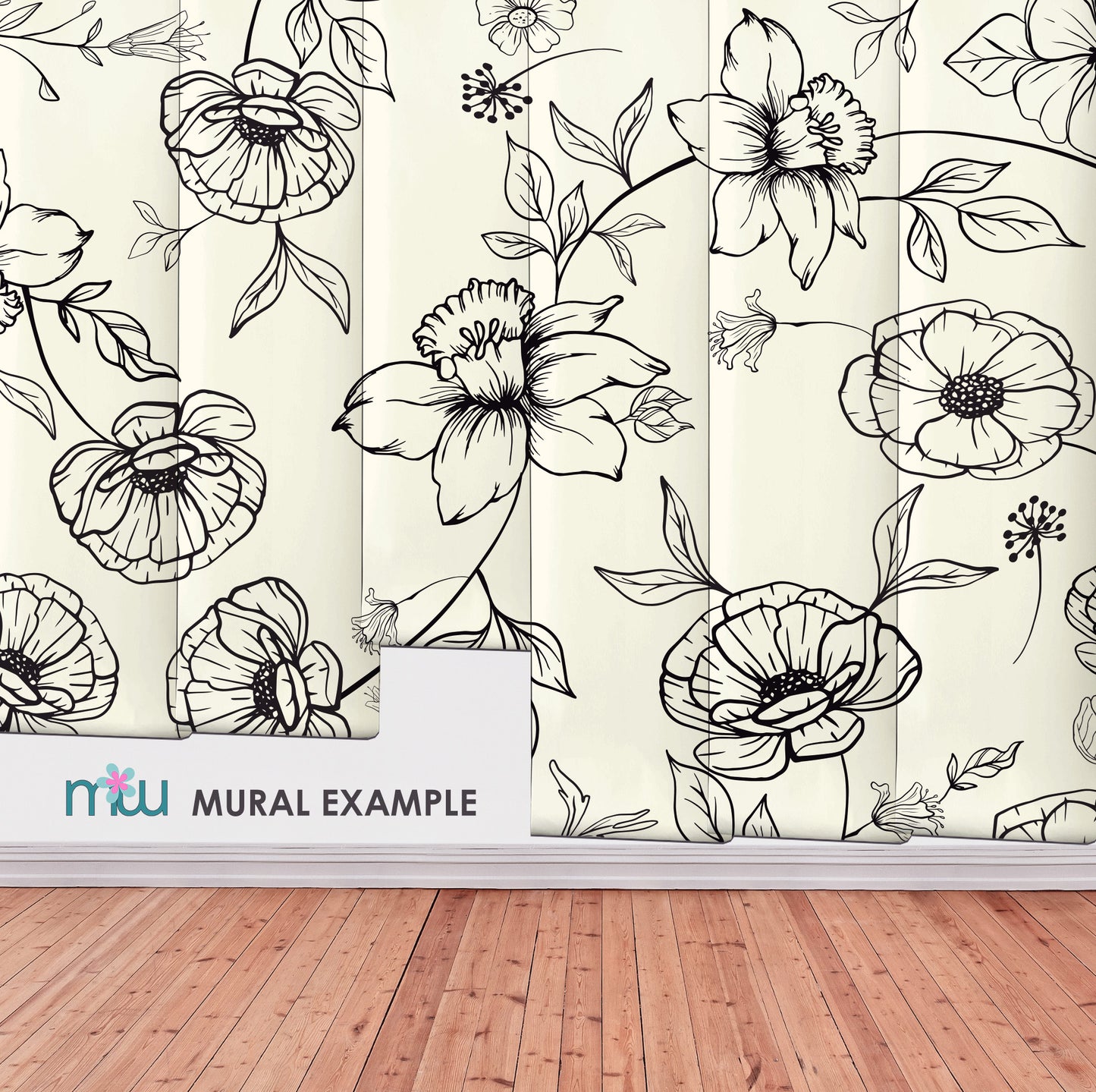 Black and white Floral wallpaper Mural