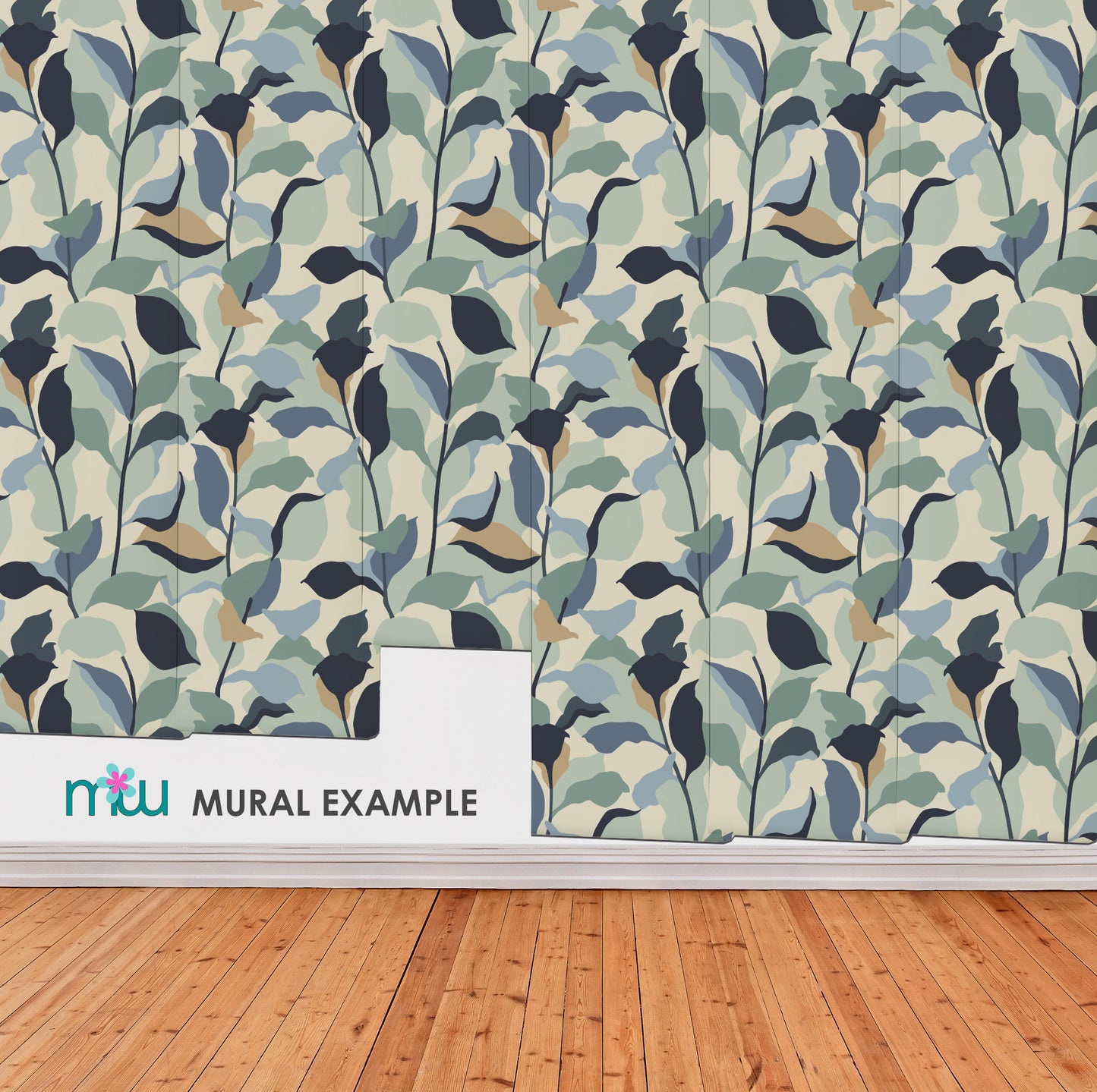 Teal and Blue Botanical wallpaper
