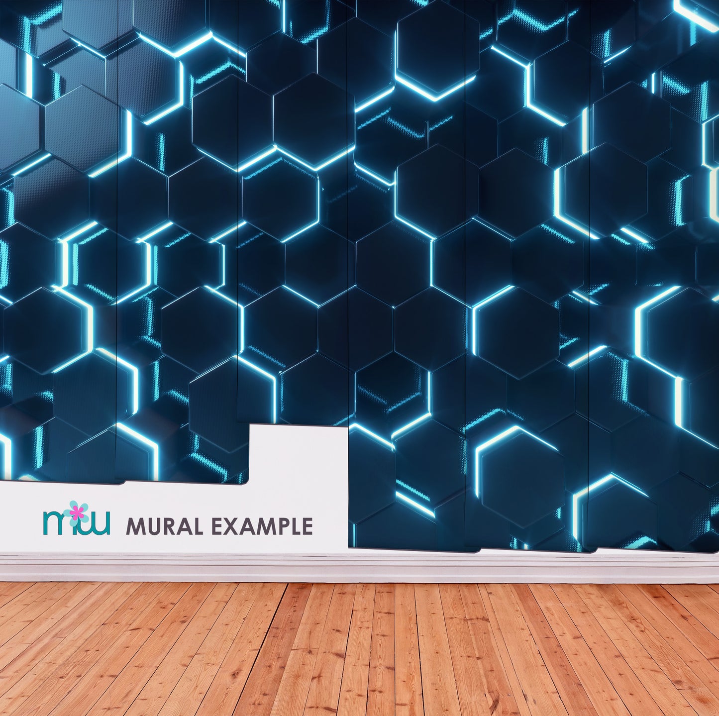 Blue 3D Hexagons Mural