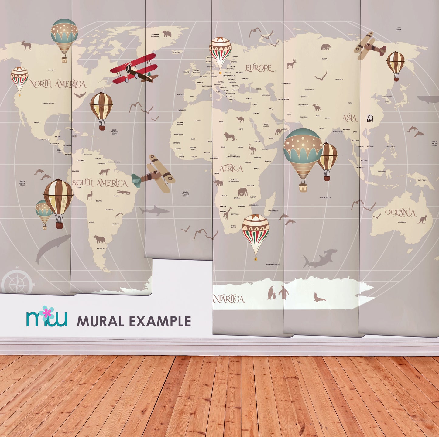 Kids Worldmap wallpaper mural beige