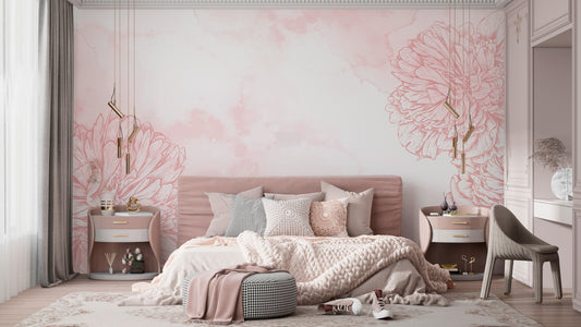 Pink Marigold Floral wallpaper Mural