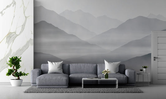Watercolor Grey Mountain Mural