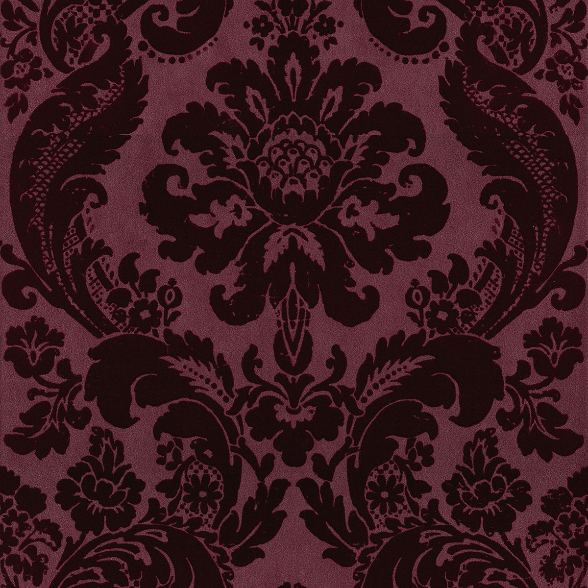 2763-87315 Shadow Merlot Flocked Damask Wallpaper By Brewster