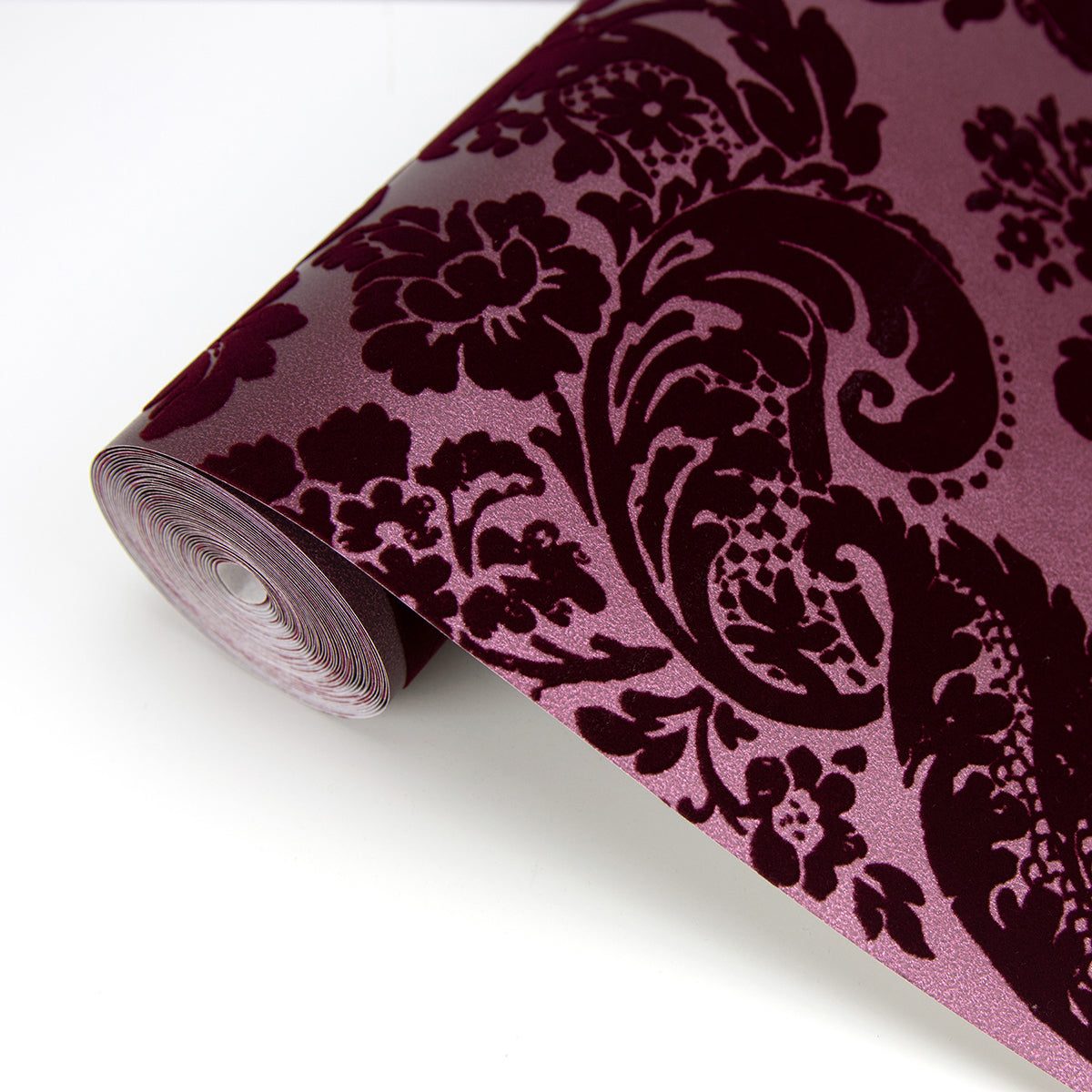 2763-87315 Shadow Merlot Flocked Damask Wallpaper By Brewster