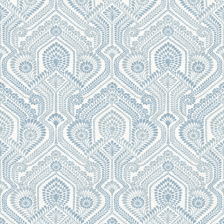 4074-26611 Fernback Blue Ornate Botanical Wallpaper