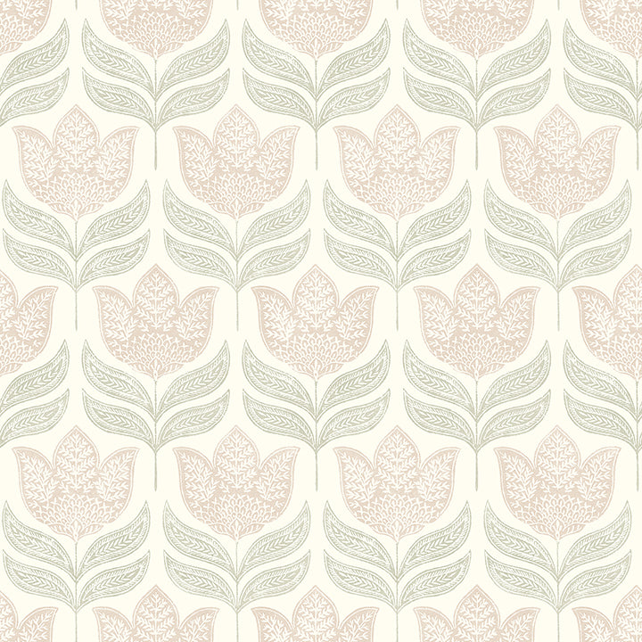 Cathal Blush Tulip Block Print Wallpaper