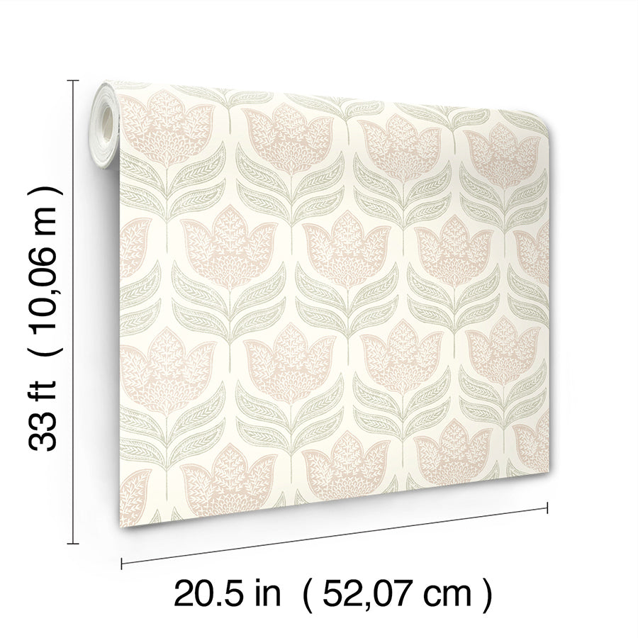 Cathal Blush Tulip Block Print Wallpaper
