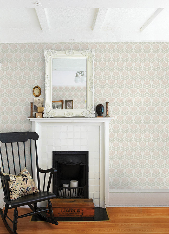 Cathal Blush Tulip Block Print Wallpaper
