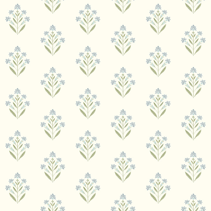 Kova Aquamarine Floral Crest Wallpaper