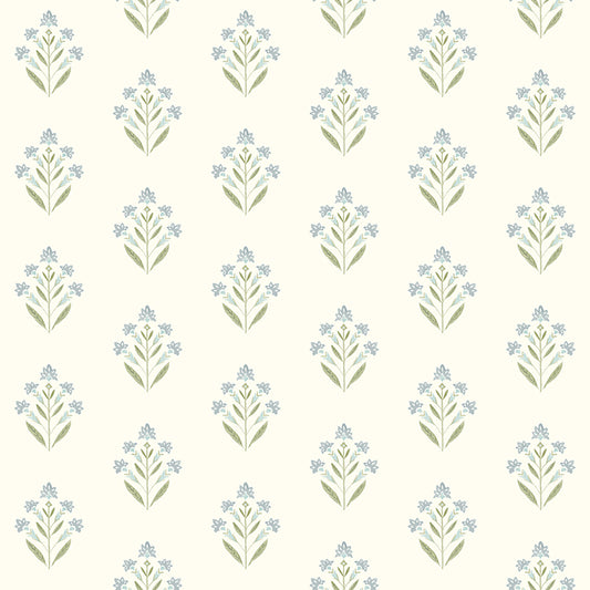 Kova Aquamarine Floral Crest Wallpaper