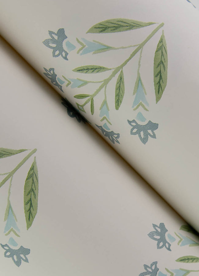 Kova Aquamarine Floral Crest Wallpaper