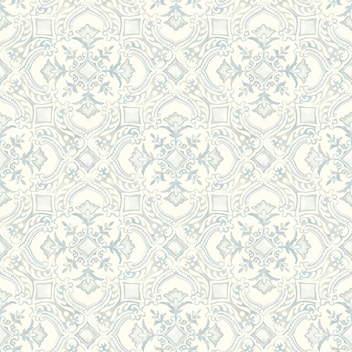 Marjoram Light Blue Floral Tile Wallpaper