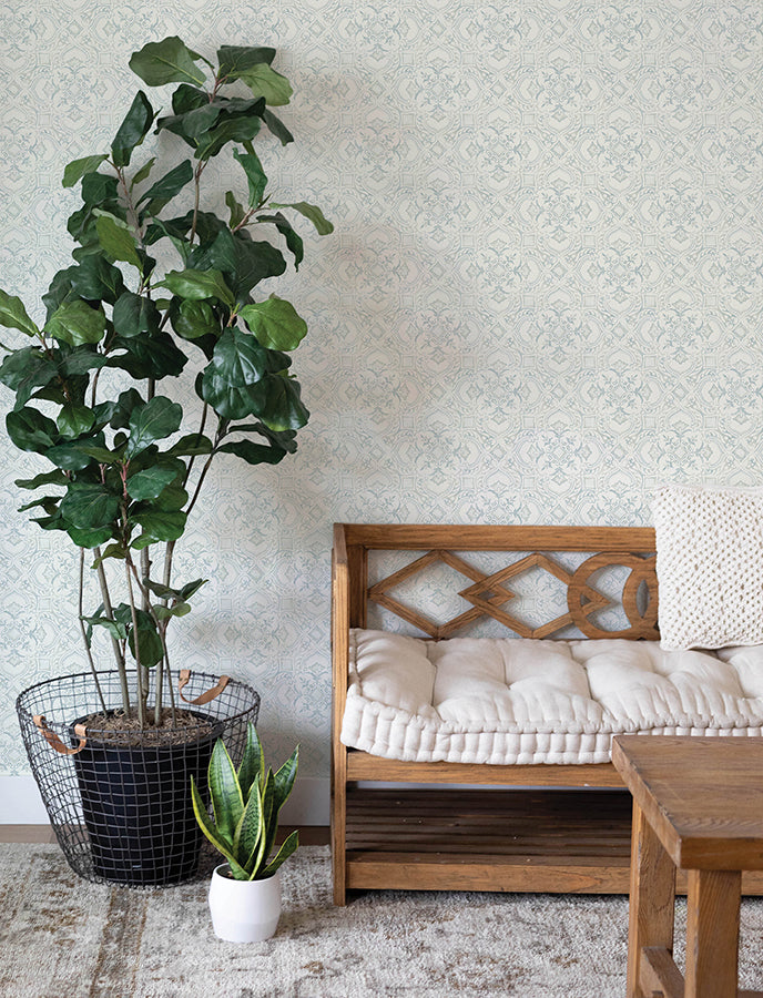 Marjoram Light Blue Floral Tile Wallpaper