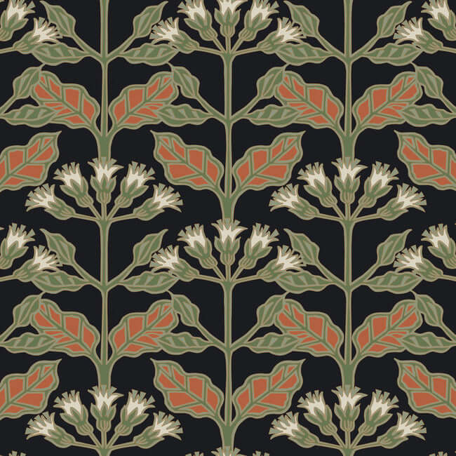 Tracery Blooms Black Wallpaper