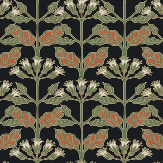 Tracery Blooms Black Wallpaper