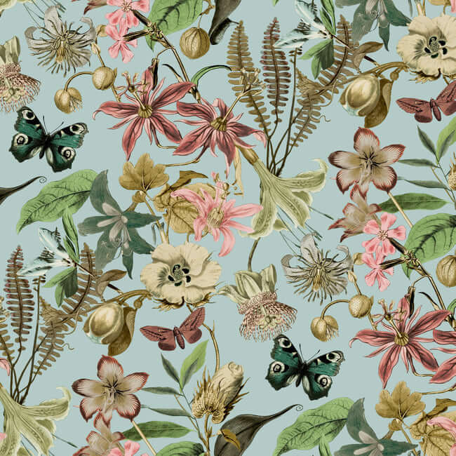 Butterfly House Wallpaper - Sky Blue