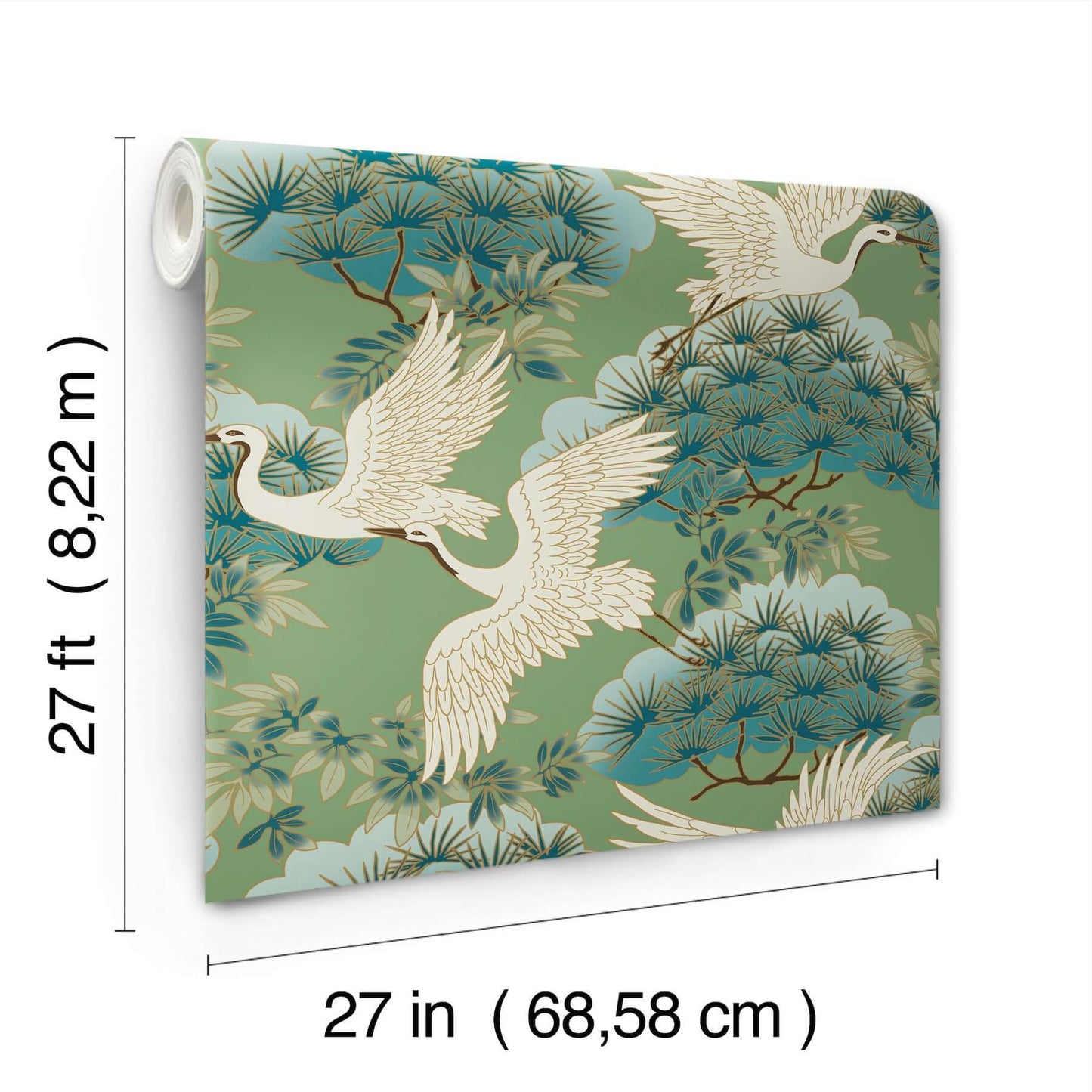 Sprig & Heron Green Wallpaper