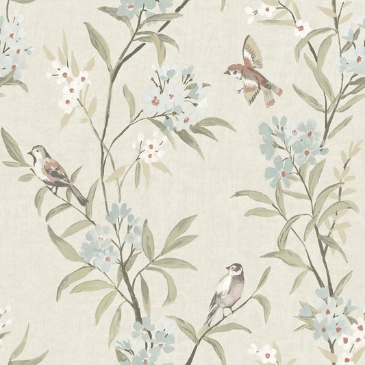 Tea Olive Beige Finch Frolic Wallpaper