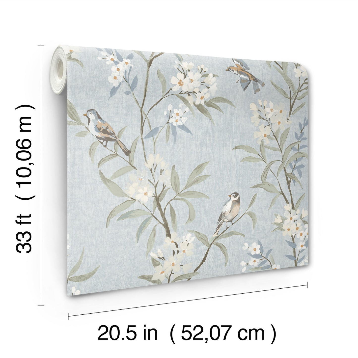 Tea Olive Light Blue Finch Frolic Wallpaper