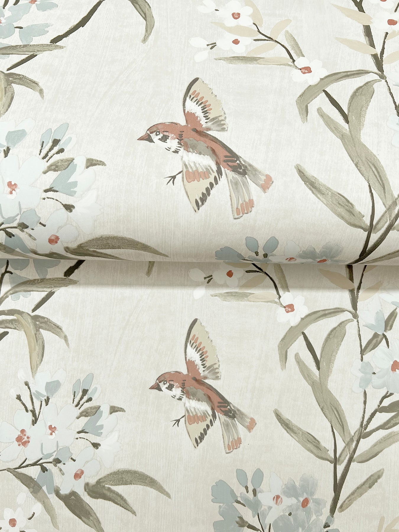 Tea Olive Beige Finch Frolic Wallpaper