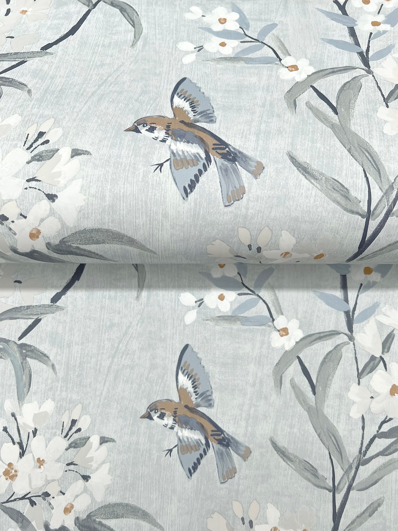 Tea Olive Light Blue Finch Frolic Wallpaper