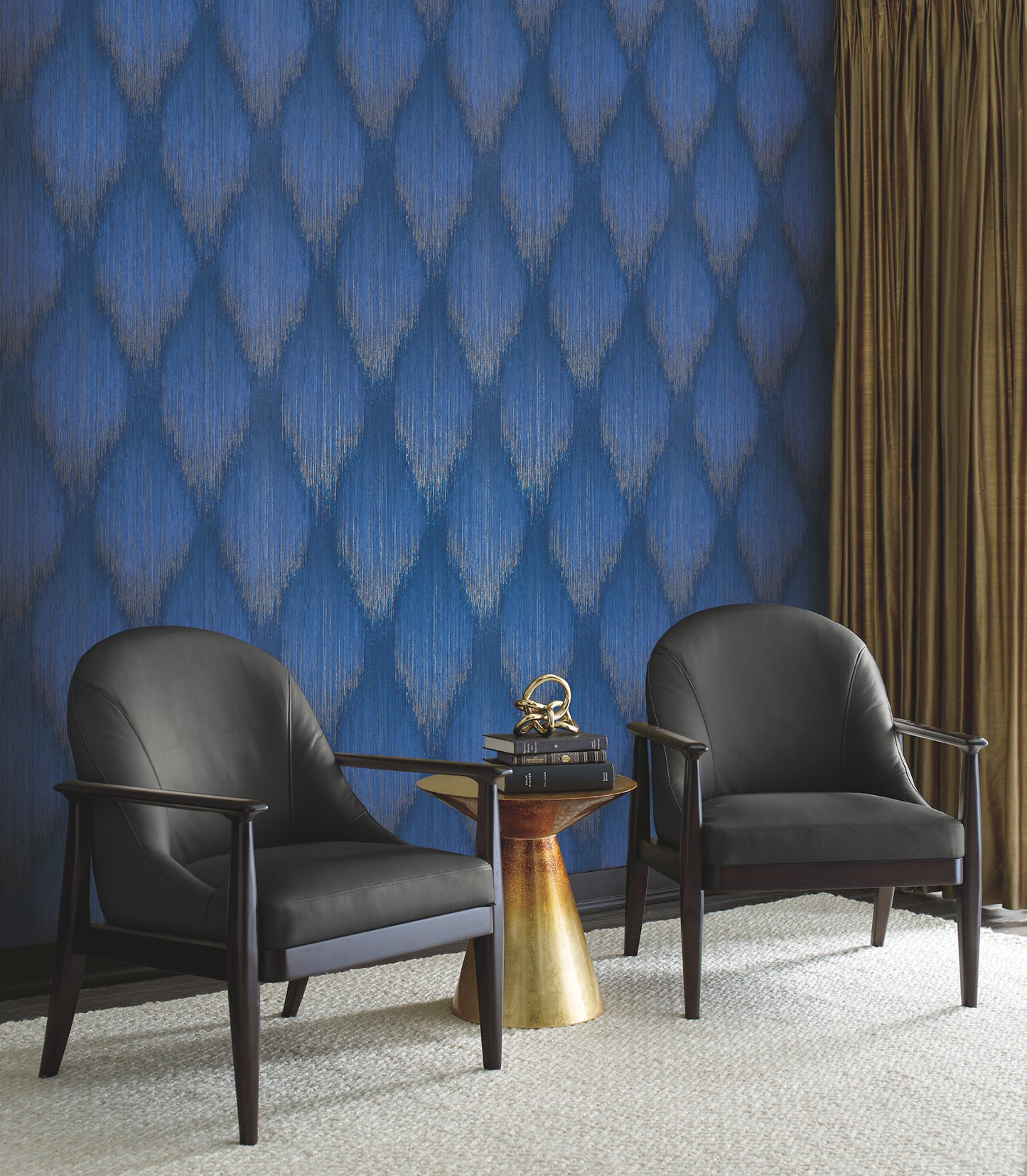 Starfall Sapphire Metallic Ikat Wallpaper