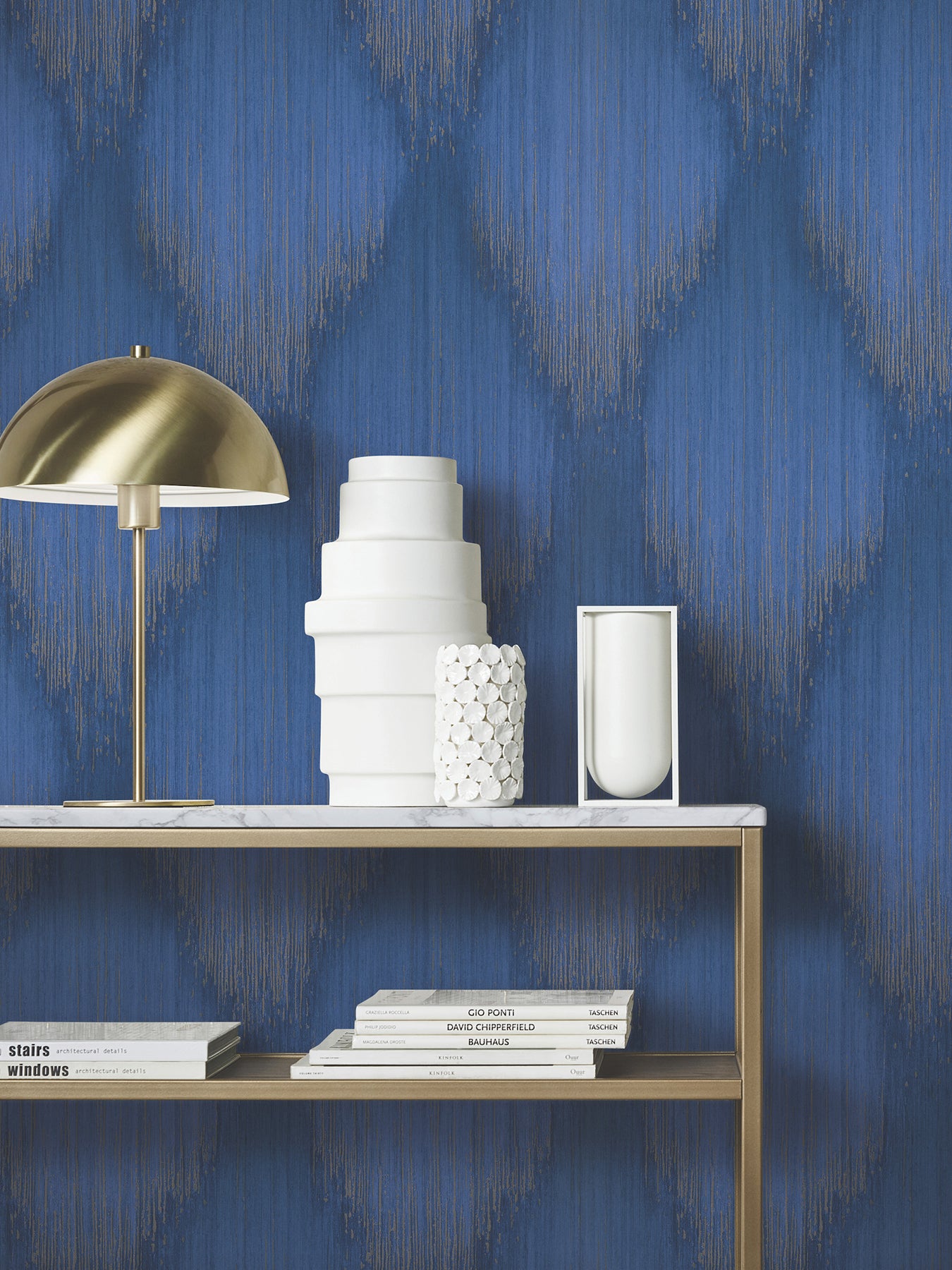 Starfall Sapphire Metallic Ikat Wallpaper