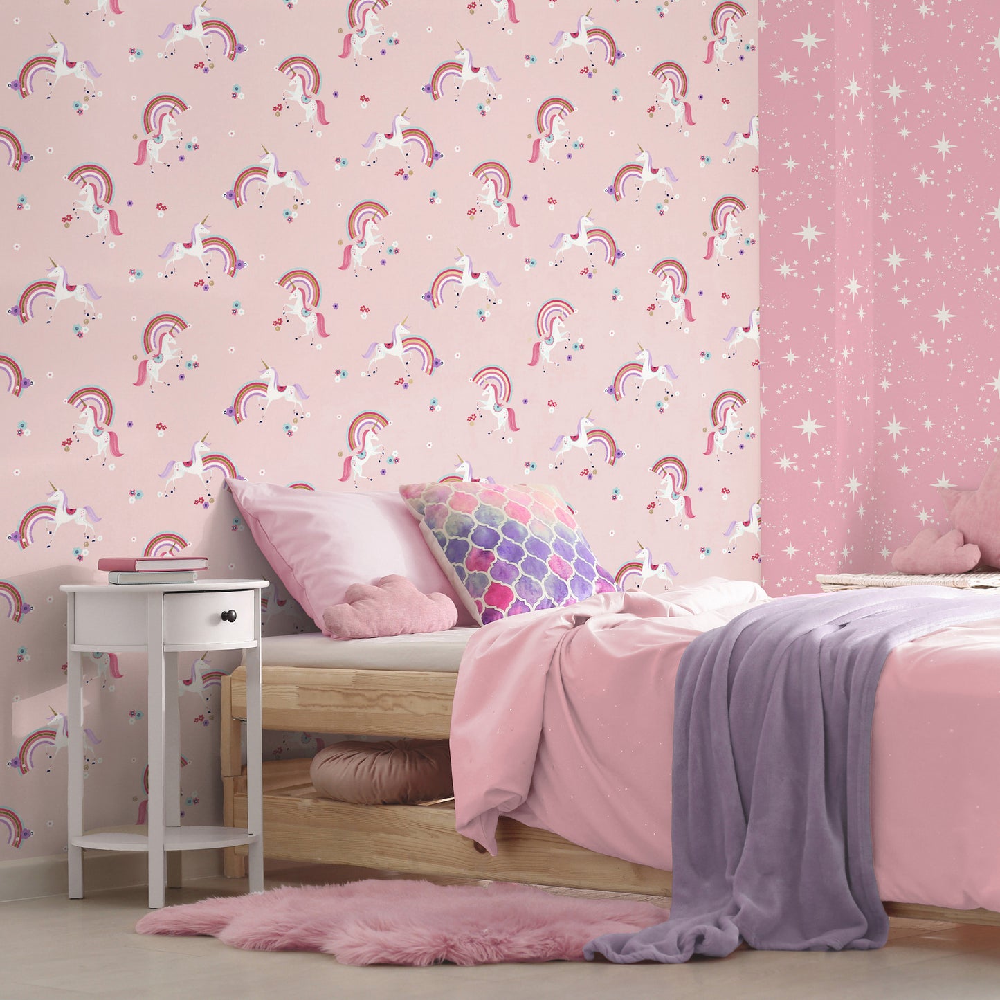 Rainbow Unicorn Pink Fantastical Wallpaper
